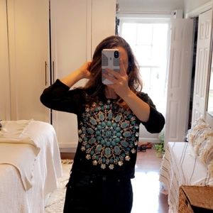 Vintage Michael Simon beaded turquoise blouse size medium